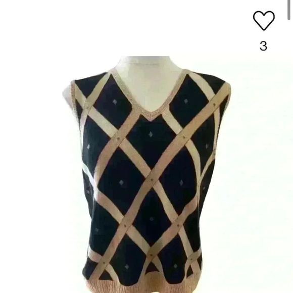 Tops - Vintage Saks Fifth‎ Avenue Ladies Cashmere Sweater Vest Brown Black Lattice M